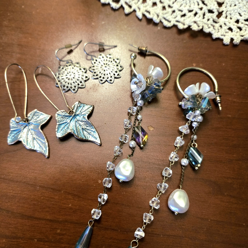 Blue And Silver Earring Bundle - Blue, Silver, Pearl